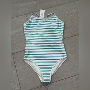 🐳🆕 Vineyard Vines Girls Binding One Piece Stripe Swimsuit, Size XL (16)🐳